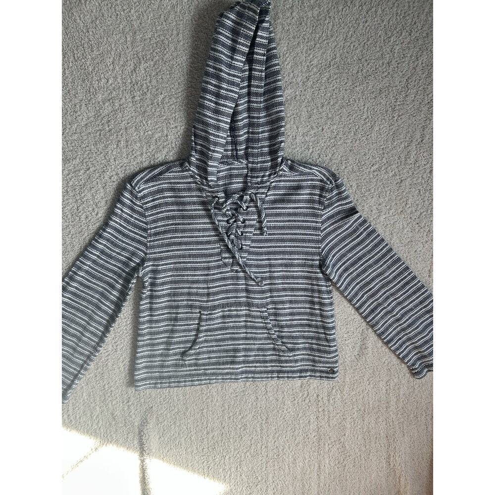 Roxy Women’s Light Weight Hoodie Sz M Navy/ White Striped Casual Beach Vaca